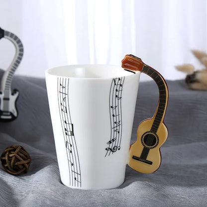 230ml/370ml Creative Ceramic Coffee Cups with Handle Musical Violin Guitar Style Coffee Mug Water Cup Novelty Gifts
