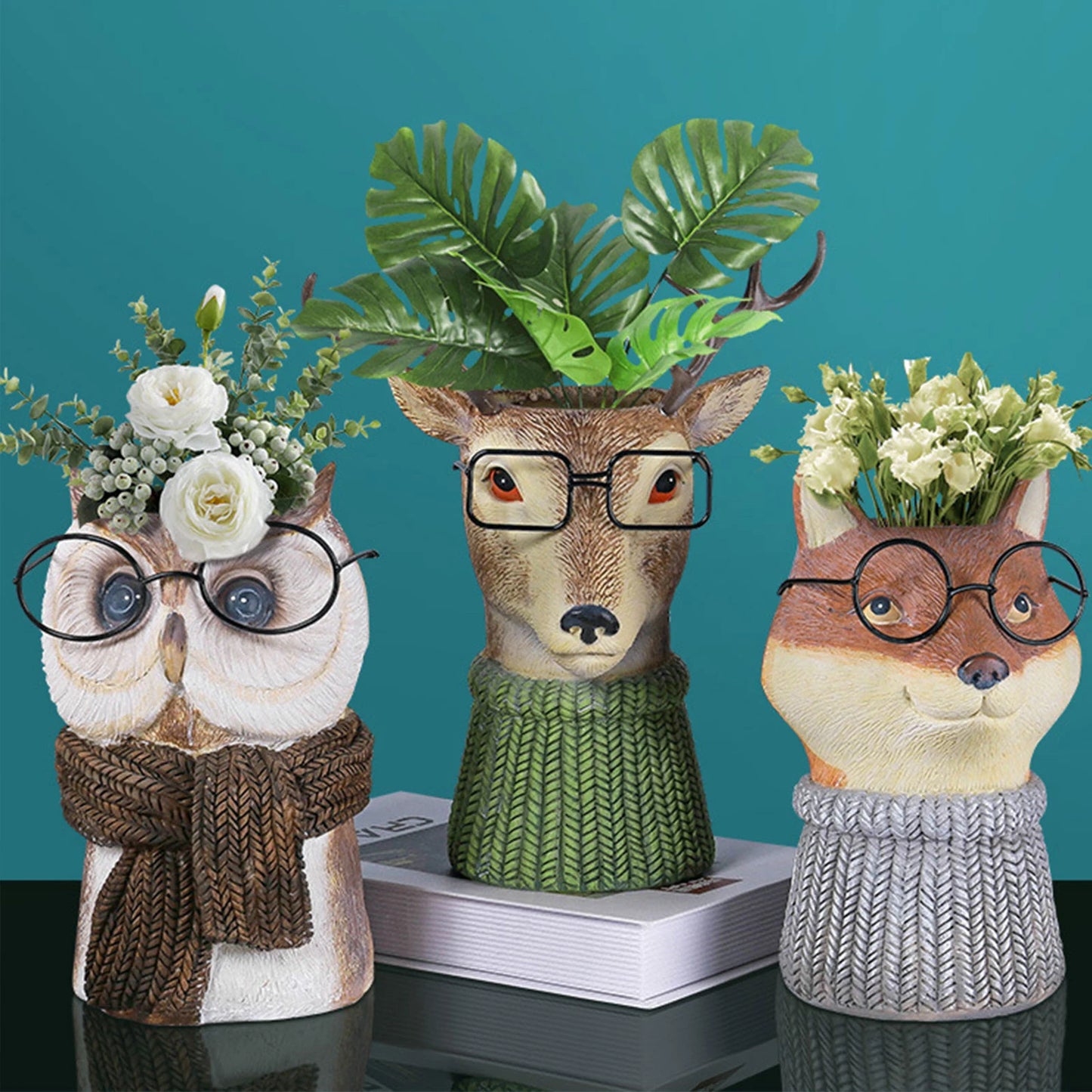 Nordic New Style Ceramic Animal Flower Pot Cartoon Panda Fox Owl Head Pot Succulents Plants Bonsai Home Decoration Xmas Gift