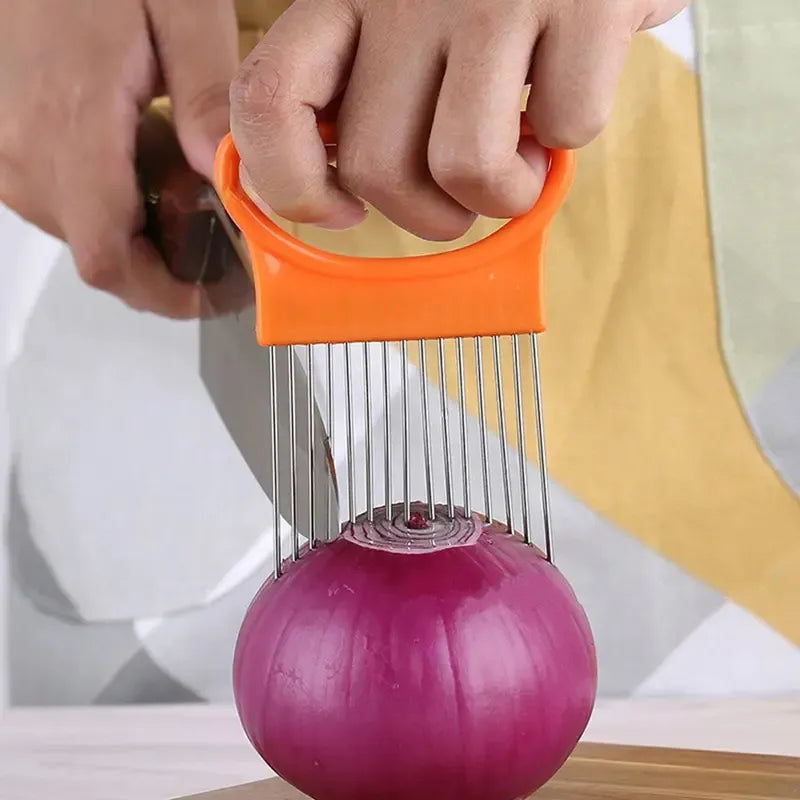 Effortlessly Slice Onions with this 1pc Colorful Onion Slicer Kitchen stainless steel potato chip onion holder for chopping assi