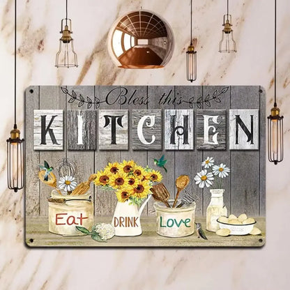 Vintage Farmhouse Kitchen Decor Metal Tin Sign Bless This Kitchen Rustic Kitchen Signs Pictures Wall Decor Country