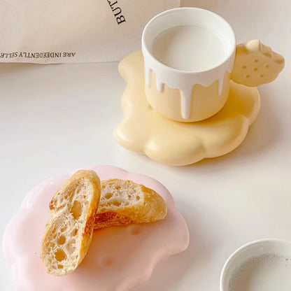 Creative Ceramic Biscuit Design Mug Coffee Cup with Saucer Set High Temperature Resistant Safe and Healthy Drinking Water Cup