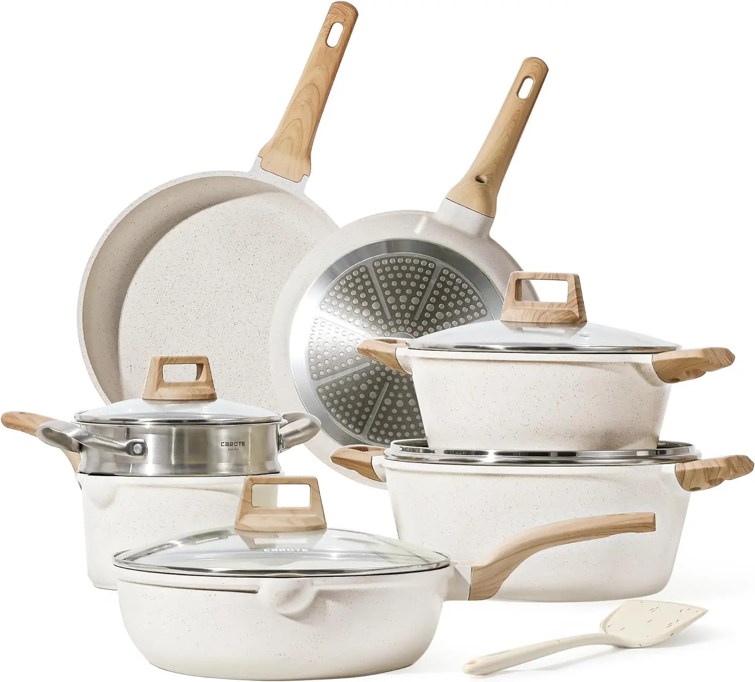 Carote Nonstick Pots and Pans Set, 10 Pcs Granite Stone Kitchen Cookware  Sets (White)