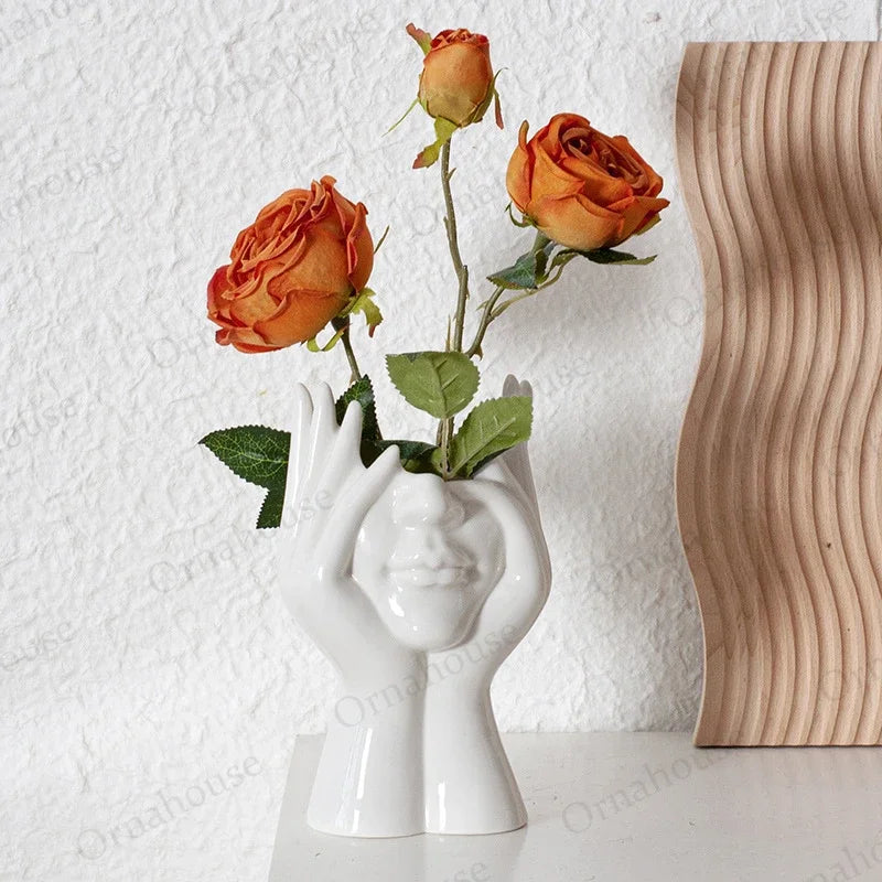 Nordic Creative Vase Bedroom Living Room Desktop Decoration Women's Half Body Flowerpot Vase Ceramic Craftsmanship Floreros