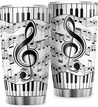 Coffee Cup Music Notes Piano Keys Stainless Steel Tumbler Cup Double Wall Insulated Tumbler with Lid Print Coffee Mug Gift 20 Oz