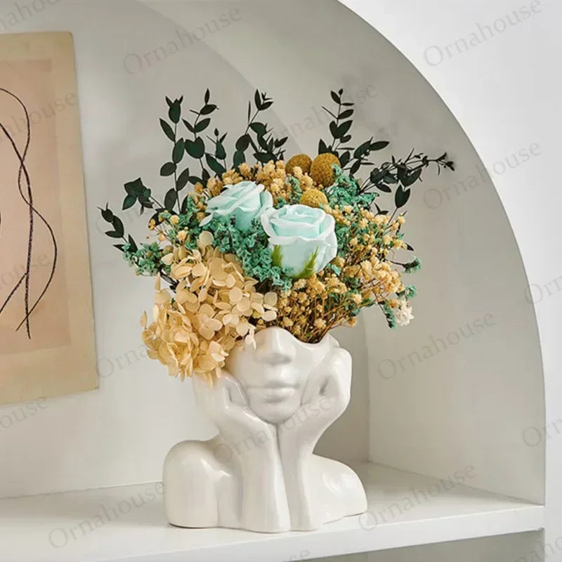 Nordic Creative Vase Bedroom Living Room Desktop Decoration Women's Half Body Flowerpot Vase Ceramic Craftsmanship Floreros
