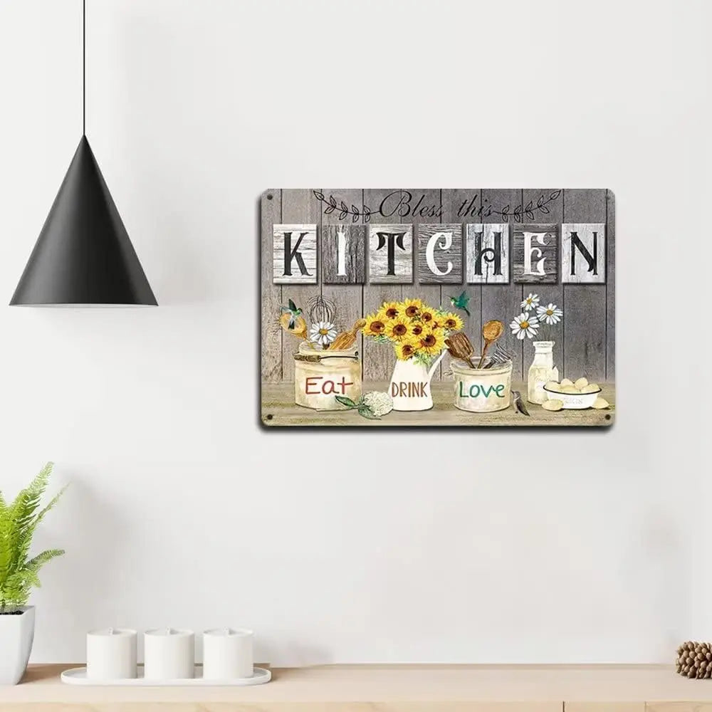Vintage Farmhouse Kitchen Decor Metal Tin Sign Bless This Kitchen Rustic Kitchen Signs Pictures Wall Decor Country