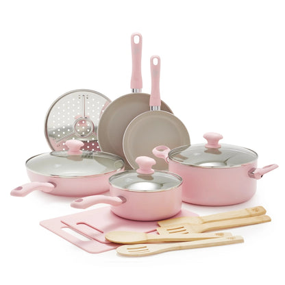 BOUSSAC Ceramic Non-Stick Pink 15pc Set, Cooking Pots Set